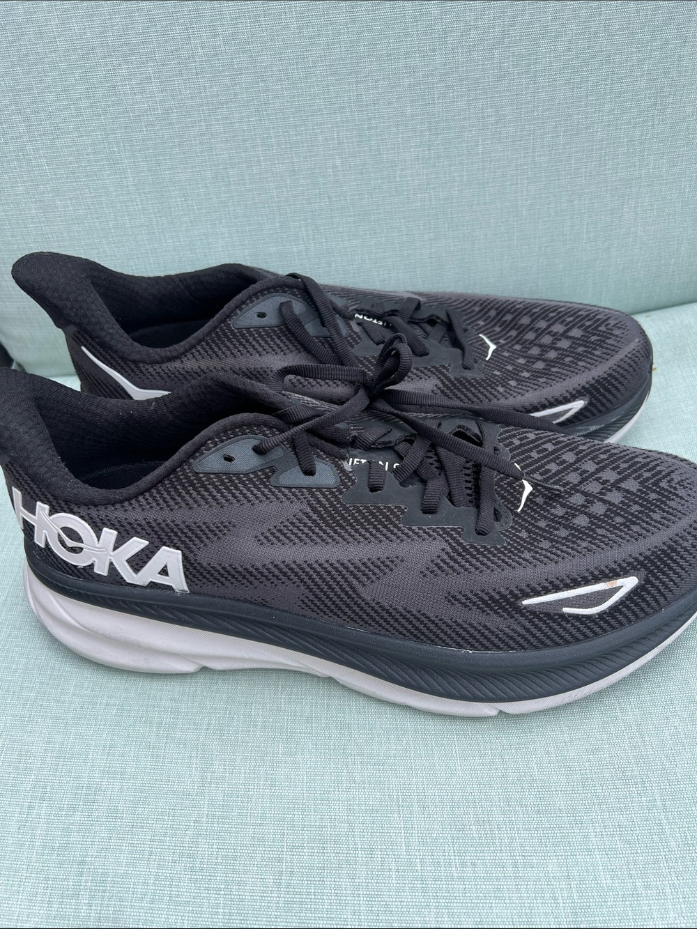 EUC Hoka Clifton 9Black and White Men's Athletic Running Shoes